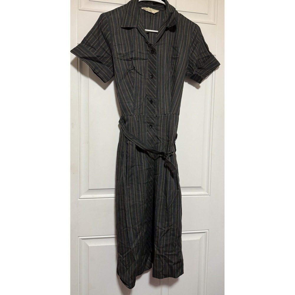 Women's Penny's Brentwood Frocks Green Pinstripe 1950s/60s Vintage Dress Size 14